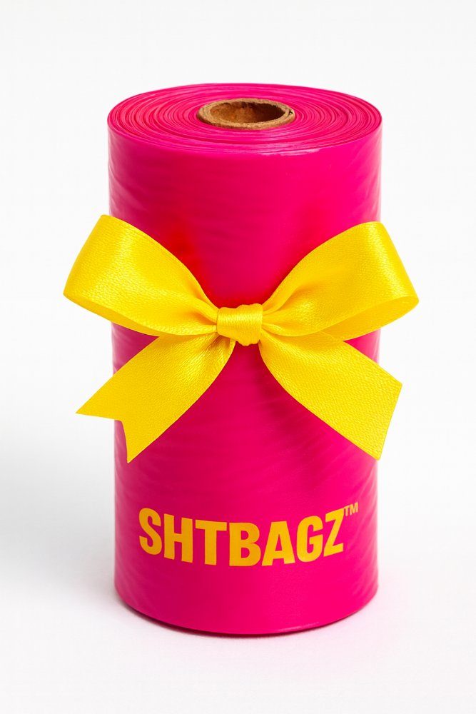 A single SHTBAGZ roll tied with a yellow bow